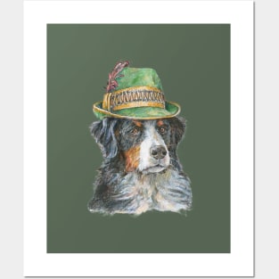 Bernese Mountain Dog in Traditional Green Alpine Hat Posters and Art